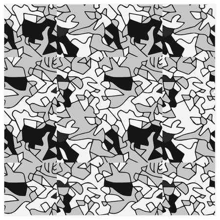 Halftone mosaic background. monochrome design of chaotic geometric shapes.Abstract mosaic vector background, tiling geometric pattern for wallpapers, wrapping paper or website backgrounds.のイラスト素材
