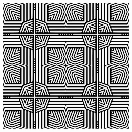 Vector pattern in geometric ornamental style. Black and white color. Simple geo all over print block for apparel textile, ladies dress, fashion garment, digital wall paper.のイラスト素材