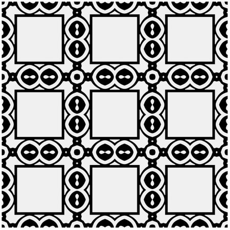 Vector pattern in geometric ornamental style. Black and white color. Simple geo all over print block for apparel textile, ladies dress, fashion garment, digital wall paper.のイラスト素材