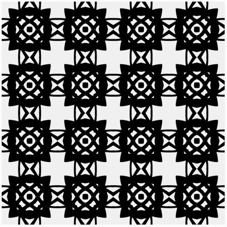 Vector pattern in geometric ornamental style. Black and white color. Simple geo all over print block for apparel textile, ladies dress, fashion garment, digital wall paper.のイラスト素材