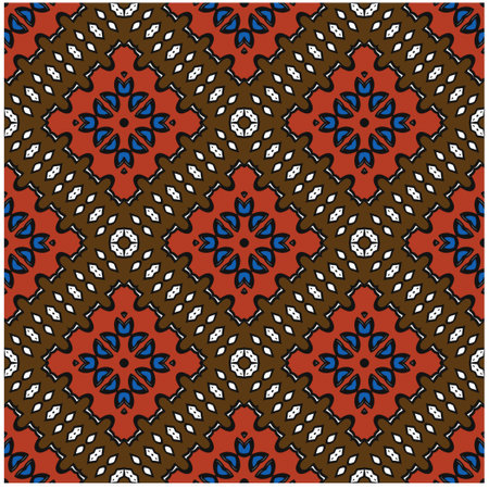 Vector geometric ornament in ethnic style. Seamless pattern with abstract shapes, repeat tiles. Vintage retro texture.Repeating pattern for decor, fabric,textile and fabric.のイラスト素材