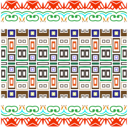 Vector geometric ornament in ethnic style. Seamless pattern with abstract shapes, repeat tiles. Vintage retro texture.Repeating pattern for decor, fabric,textile and fabric.のイラスト素材