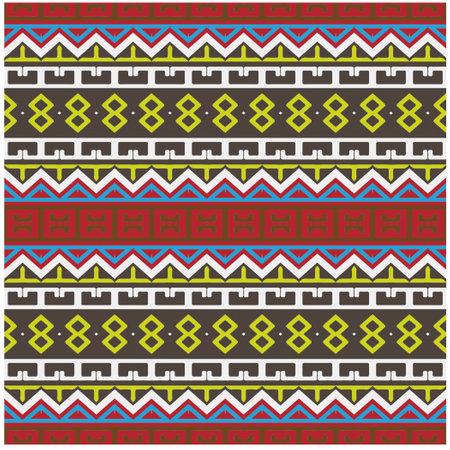 Vector geometric ornament in ethnic style. Seamless pattern with abstract shapes, repeat tiles. Vintage retro texture.Repeating pattern for decor, fabric,textile and fabric.のイラスト素材