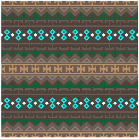 Vector geometric ornament in ethnic style. Seamless pattern with abstract shapes, repeat tiles. Vintage retro texture.Repeating pattern for decor, fabric,textile and fabric.のイラスト素材