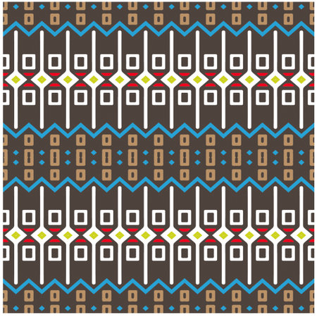 Vector geometric ornament in ethnic style. Seamless pattern with abstract shapes, repeat tiles. Vintage retro texture.Repeating pattern for decor, fabric,textile and fabric.のイラスト素材