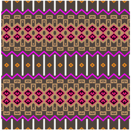 Vector geometric ornament in ethnic style. Seamless pattern with abstract shapes, repeat tiles. Vintage retro texture.Repeating pattern for decor, fabric,textile and fabric.のイラスト素材