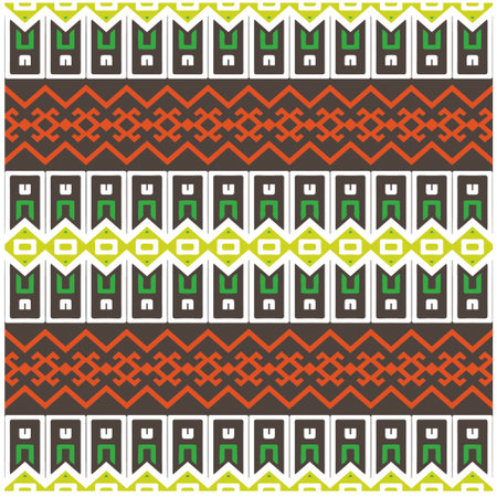 Vector geometric ornament in ethnic style. Seamless pattern with abstract shapes, repeat tiles. Vintage retro texture.Repeating pattern for decor, fabric,textile and fabric.のイラスト素材