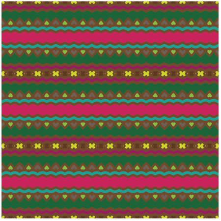 Vector geometric ornament in ethnic style. Seamless pattern with abstract shapes, repeat tiles. Vintage retro texture.Repeating pattern for decor, fabric,textile and fabric.のイラスト素材