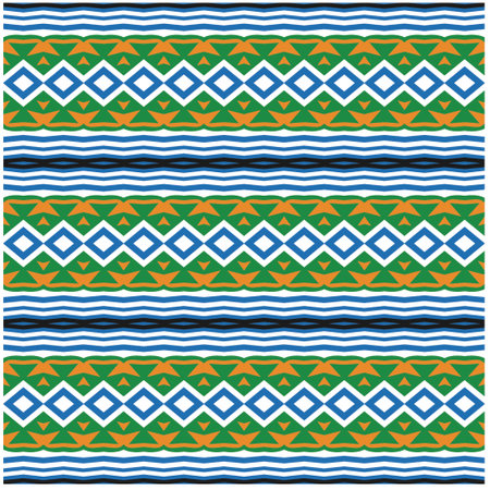Vector geometric ornament in ethnic style. Seamless pattern with abstract shapes, repeat tiles. Vintage retro texture.Repeating pattern for decor, fabric,textile and fabric.のイラスト素材