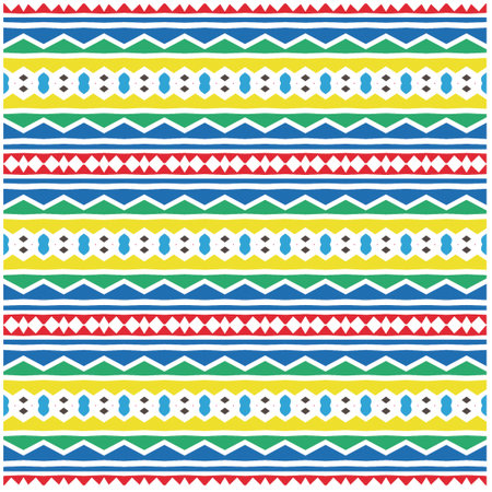 Vector geometric ornament in ethnic style. Seamless pattern with abstract shapes, repeat tiles. Vintage retro texture.Repeating pattern for decor, fabric,textile and fabric.のイラスト素材