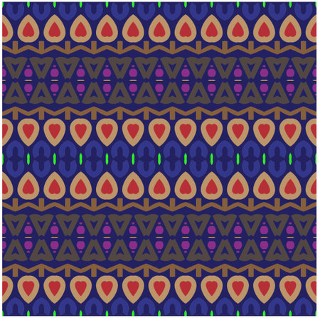 Vector geometric ornament in ethnic style. Seamless pattern with abstract shapes, repeat tiles. Vintage retro texture.Repeating pattern for decor, fabric,textile and fabric.のイラスト素材