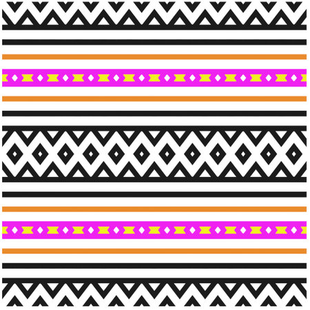 Vector geometric ornament in ethnic style. Seamless pattern with abstract shapes, repeat tiles. Vintage retro texture.Repeating pattern for decor, fabric,textile and fabric.のイラスト素材