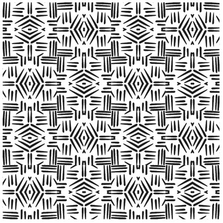 Vector geometric ornament in ethnic style. Seamless pattern with abstract shapes,Black and white...