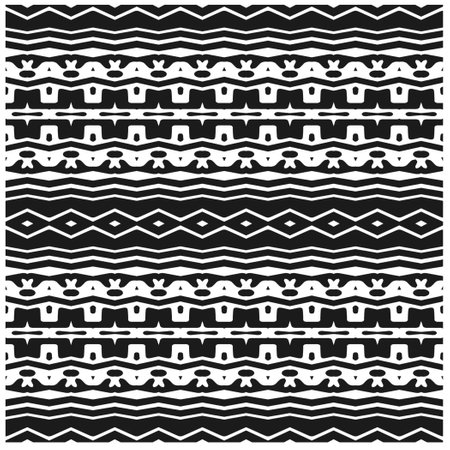 Vector geometric ornament in ethnic style. Seamless pattern with abstract shapes,Black and white color. Repeating pattern for decor, textile and fabric.のイラスト素材