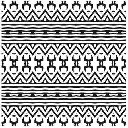 Vector geometric ornament in ethnic style. Seamless pattern with abstract shapes,Black and white color. Repeating pattern for decor, textile and fabric.のイラスト素材