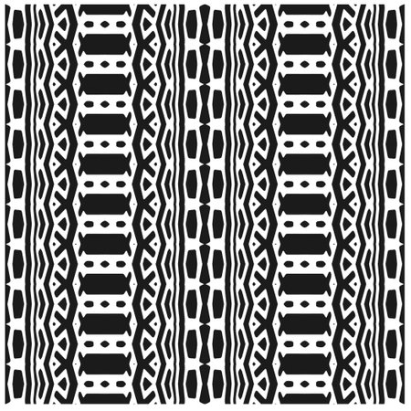 Vector geometric ornament in ethnic style. Seamless pattern with abstract shapes,Black and white color. Repeating pattern for decor, textile and fabric.のイラスト素材