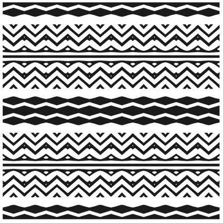 Vector geometric ornament in ethnic style. Seamless pattern with abstract shapes,Black and white color. Repeating pattern for decor, textile and fabric.のイラスト素材