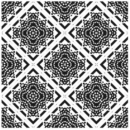 Vector geometric seamless pattern. Minimal ornamental background with abstract shapes. Black and...