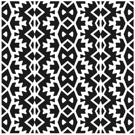 Vector geometric seamless pattern. Minimal ornamental background with abstract shapes. Black and white texture. Simple abstract background. Dark repeat design for decor, fabric, cloth.のイラスト素材