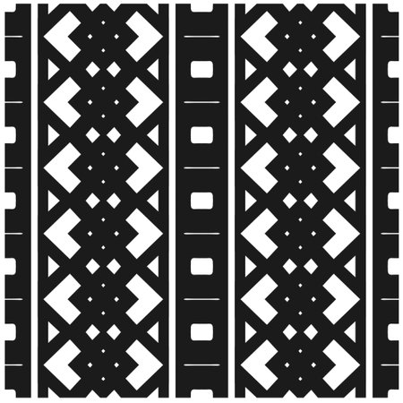 Vector geometric seamless pattern. Minimal ornamental background with abstract shapes. Black and white texture. Simple abstract background. Dark repeat design for decor, fabric, cloth.のイラスト素材