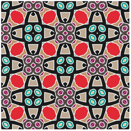 Seamless vector background with repeat pattern.Abstract ethnic rug ornamental seamless pattern.Perfect for fashion, textile design, cute themed fabric, on wall paper, wrapping paper and home decor.のイラスト素材