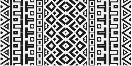 Vector geometric ornament in ethnic style. Seamless pattern with abstract shapes. Black and white geometric wallpaper. Repeating pattern for decor, textile and fabric.Abstraction art.のイラスト素材