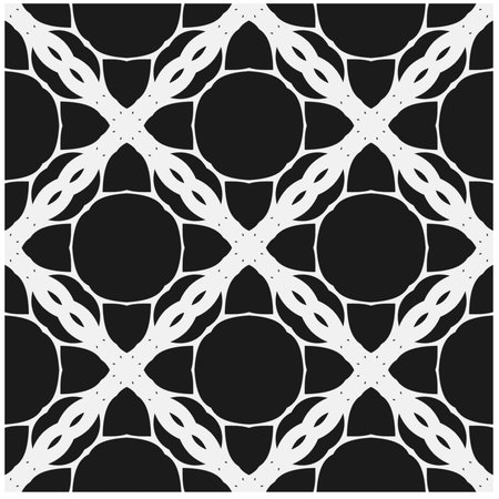 Vector monochrome pattern, Abstract texture for fabric print, card, table cloth, furniture, banner, cover, invitation, decoration, wrapping.seamless repeating pattern.Black and white color.のイラスト素材