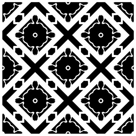 Vector monochrome pattern, Abstract texture for fabric print, card, table cloth, furniture, banner, cover, invitation, decoration, wrapping.seamless repeating pattern.Black and white color.のイラスト素材