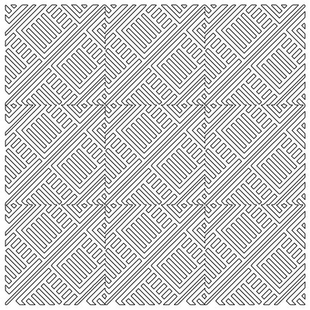 Monochrome ornamental texture with smooth linear shapes, zigzag lines, lace pattern.Abstract geometric black and white pattern for web page, textures, card, poster, fabric, textile.のイラスト素材