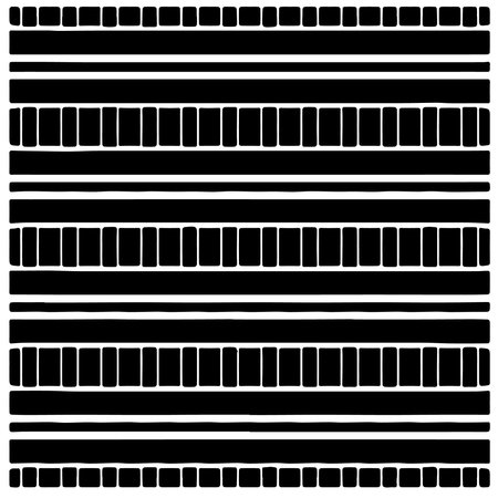 Vector geometric seamless pattern. Minimal ornamental background with abstract shapes. Black and white texture. Simple abstract background. Dark repeat design for decor, fabric, cloth.のイラスト素材