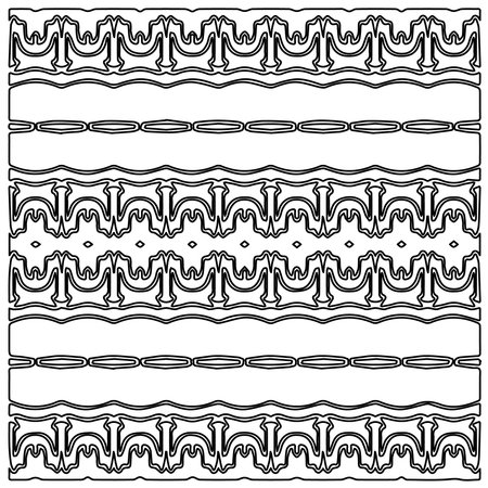 Monochrome ornamental texture with smooth linear shapes, zigzag lines, lace pattern.Abstract geometric black and white pattern for web page, textures, card, poster, fabric, textile.のイラスト素材