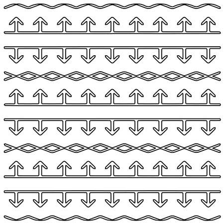 Monochrome ornamental texture with smooth linear shapes, zigzag lines, lace pattern.Abstract geometric black and white pattern for web page, textures, card, poster, fabric, textile.のイラスト素材