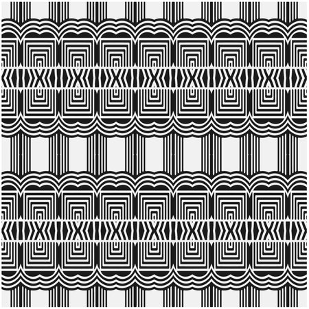 Vector geometric seamless pattern. Ornamental background with abstract shapes. Black and white texture. Abstract background. Repeat design for decor, fabric, cloth.Abstraction art.のイラスト素材