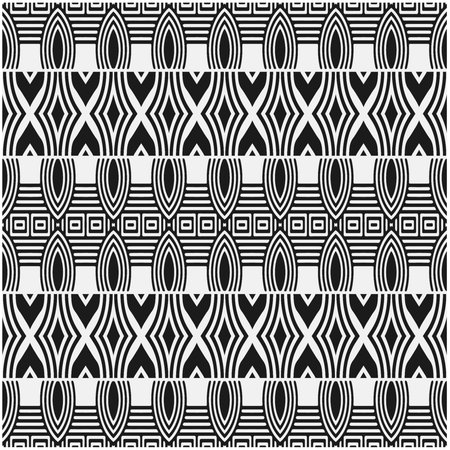 Vector geometric seamless pattern. Ornamental background with abstract shapes. Black and white texture. Abstract background. Repeat design for decor, fabric, cloth.Abstraction art.のイラスト素材