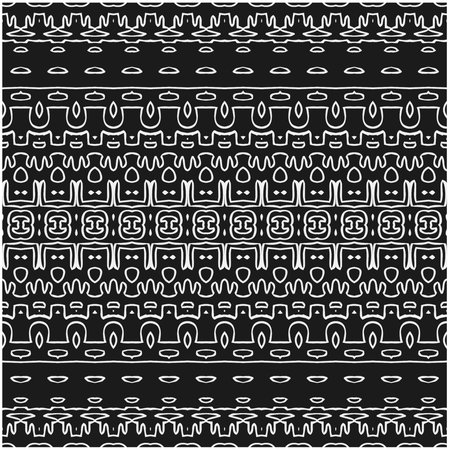 Vector geometric seamless pattern. Ornamental background with abstract shapes. Black and white texture. Abstract background. Repeat design for decor, fabric, cloth.Abstraction art.のイラスト素材