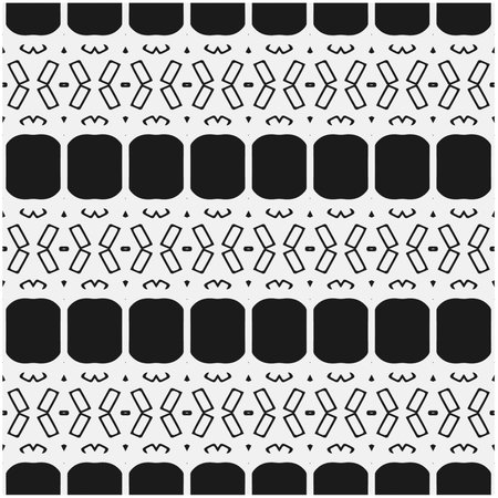 Vector geometric seamless pattern. Ornamental background with abstract shapes. Black and white texture. Abstract background. Repeat design for decor, fabric, cloth.Abstraction art.のイラスト素材