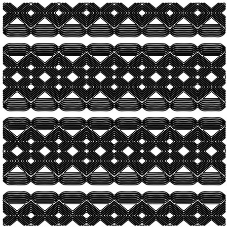 Stylish texture with figures from lines.Abstract geometric black and white pattern for web page, textures, card, poster, fabric, textile. Monochrome graphic repeating design.のイラスト素材