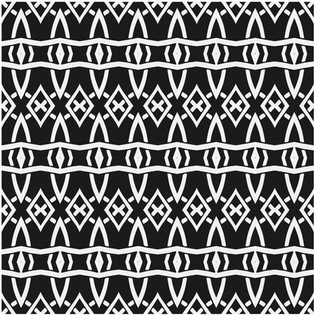 Vector geometric seamless pattern. Minimal ornamental background with abstract shapes. Black and white texture. Simple abstract background. Dark repeat design for decor, fabric, cloth.のイラスト素材