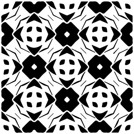 Vector monochrome pattern, Abstract texture for fabric print, card, table cloth, furniture, banner, cover, invitation, decoration, wrapping. Seamless repeating pattern. Black and white color.のイラスト素材
