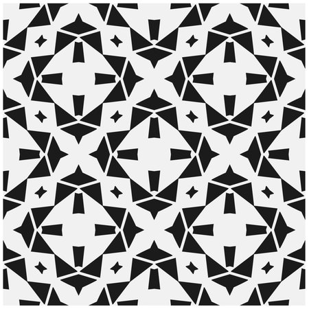 Dark background with abstract shapes. Black and white texture. Seamless monochrome repeating pattern for web page, textures, card, poster, fabric, textile.のイラスト素材