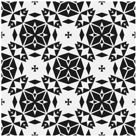 Dark background with abstract shapes. Black and white texture. Seamless monochrome repeating pattern for web page, textures, card, poster, fabric, textile.のイラスト素材