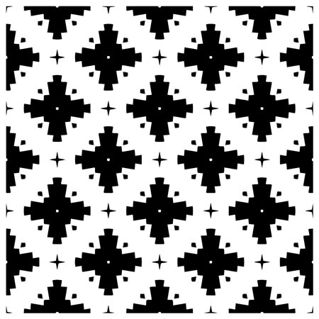 Grunge background with abstract shapes. Black and white texture. Seamless monochrome repeating pattern for decor, fabric, cloth.のイラスト素材