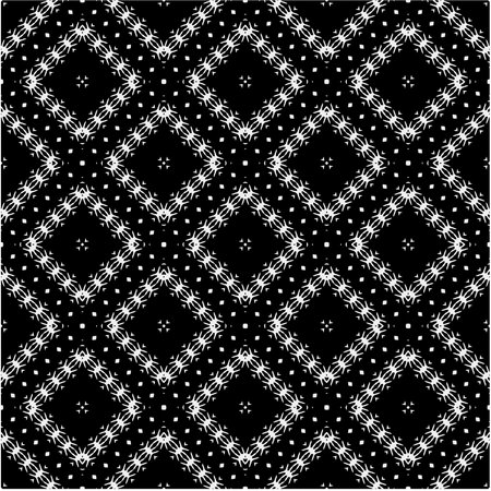 White background with abstract shapes. Black and white texture. Seamless monochrome repeating pattern for decor, fabric or cloth.のイラスト素材