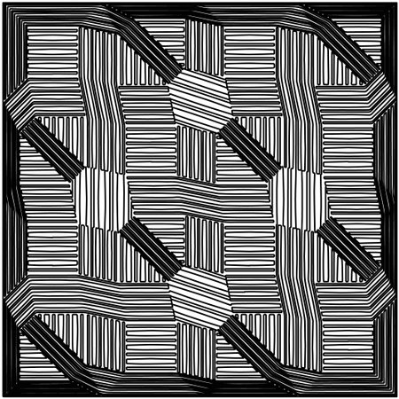 Vector pattern with symmetrical elements . Modern stylish abstract texture. Repeating geometric tiles from striped elements. Black and white pattern.のイラスト素材
