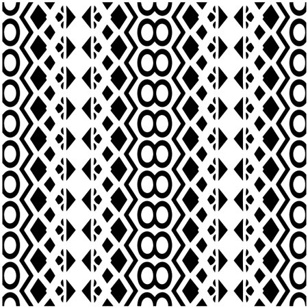 Geometric ornament in ethnic style. Seamless pattern with abstract shapes. Black and white geometric wallpaper. Repeating pattern for decor, textile and fabric.のイラスト素材
