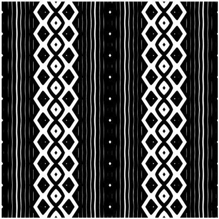 Geometric ornament in ethnic style. Seamless pattern with abstract shapes. Black and white geometric wallpaper. Repeating pattern for decor, textile and fabric.のイラスト素材