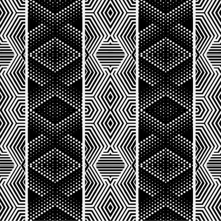 Background with abstract shapes. Black and white texture. Seamless monochrome repeating pattern for decor, fabric, cloth.のイラスト素材