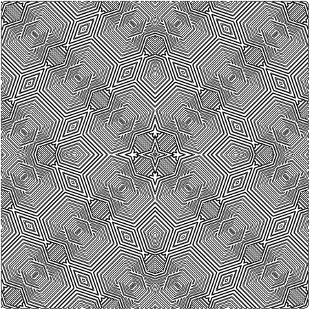 Abstract pattern with symmetrical elements. Modern stylish abstract texture. Repeating geometric tiles from striped elements. Black and white pattern.のイラスト素材