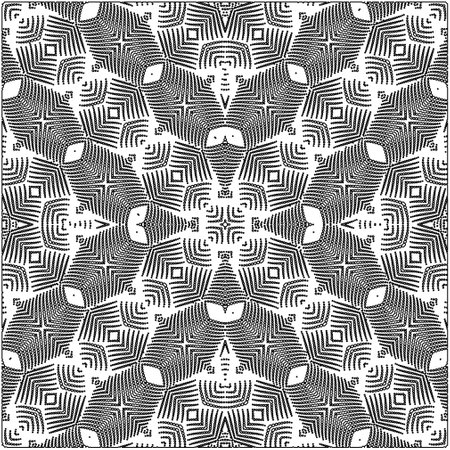 Abstract pattern with symmetrical elements. Modern stylish abstract texture. Repeating geometric tiles from striped elements. Black and white pattern.のイラスト素材