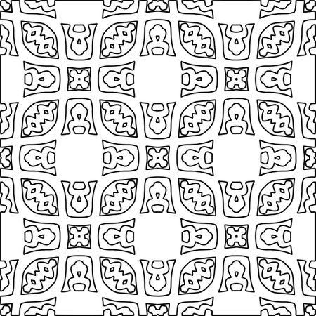 Monochrome ornamental texture with smooth linear shapes, zigzag lines, lace pattern. black and white pattern for web page, textures, card, poster, fabric, textile.のイラスト素材